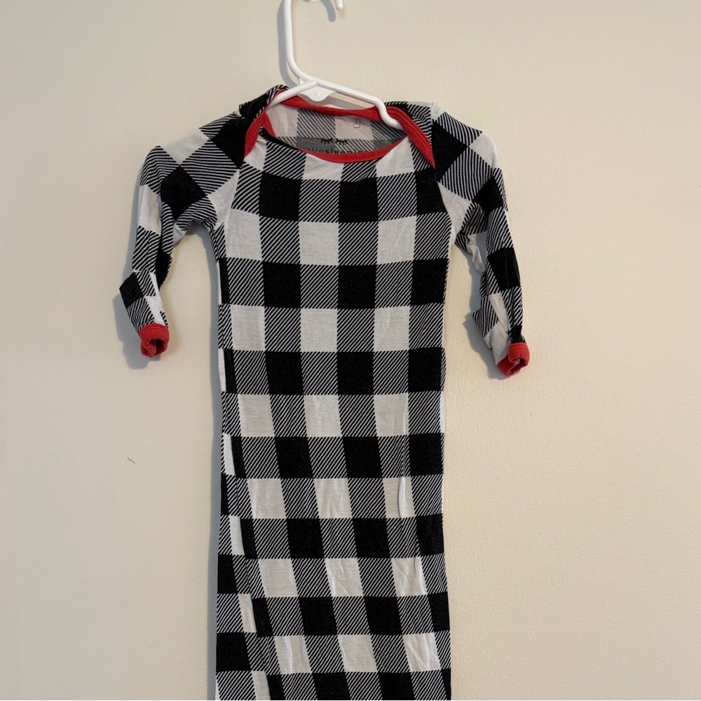LITTLE SLEEPIES Black and White Holiday Newborn Gown with Red Trim